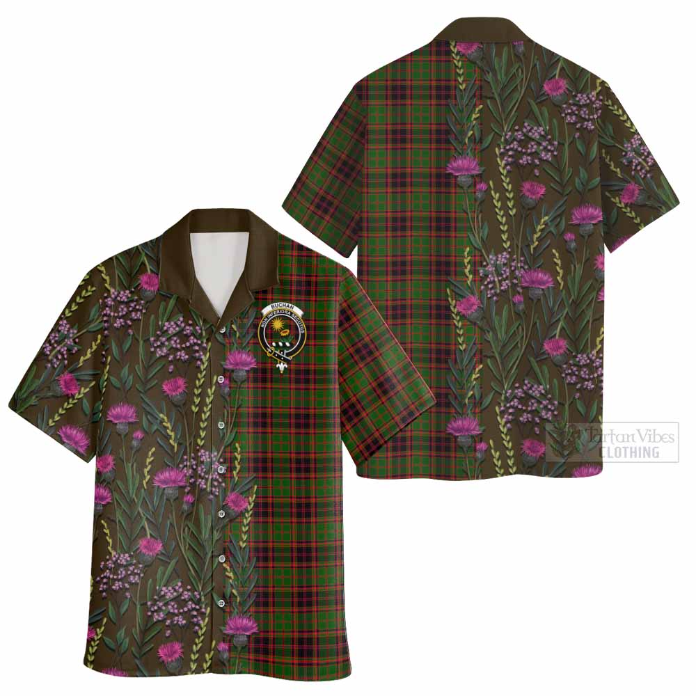 Buchan Family Crest Tartan Hawaiian Shirt Scottish Thistle Flower Pattern Half Style - Tartan Vibes Clothing