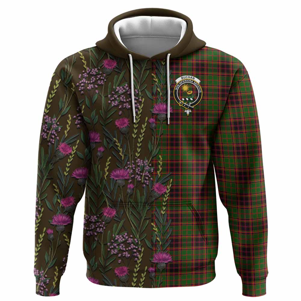 Buchan Family Crest Tartan Hoodie Scottish Thistle Flower Pattern Half Style - Tartan Vibes Clothing