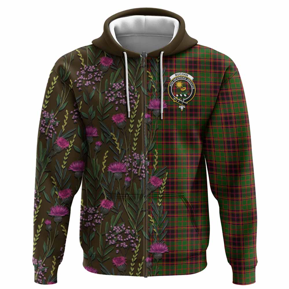 Buchan Family Crest Tartan Hoodie Scottish Thistle Flower Pattern Half Style - Tartan Vibes Clothing