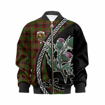 Buchan Family Crest Tartan Kid Bomber Jacket Alba Thistle Inspired
