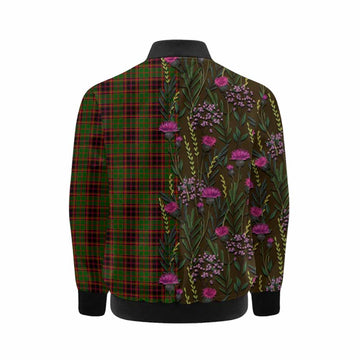 Buchan Family Crest Tartan Kid Bomber Jacket Scottish Thistle Flower Pattern Half Style