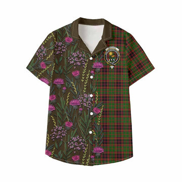 Buchan Family Crest Tartan Kid Hawaiian Shirt Scottish Thistle Flower Pattern Half Style