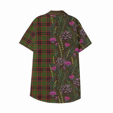 Buchan Family Crest Tartan Kid Hawaiian Shirt Scottish Thistle Flower Pattern Half Style