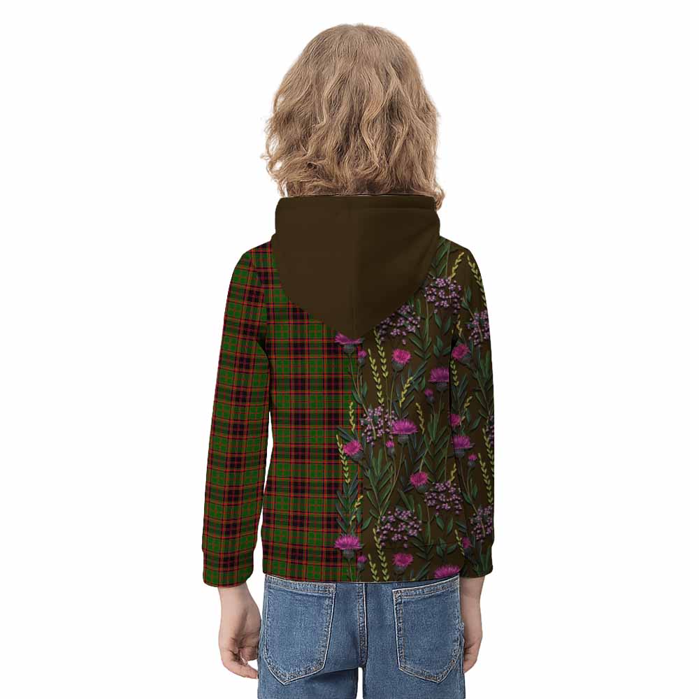 Buchan Family Crest Tartan Kid Hoodie Scottish Thistle Flower Pattern Half Style - Tartan Vibes Clothing