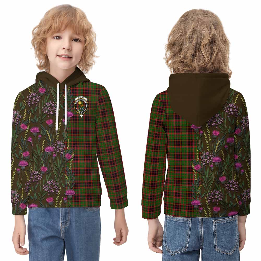 Buchan Family Crest Tartan Kid Hoodie Scottish Thistle Flower Pattern Half Style - Tartan Vibes Clothing