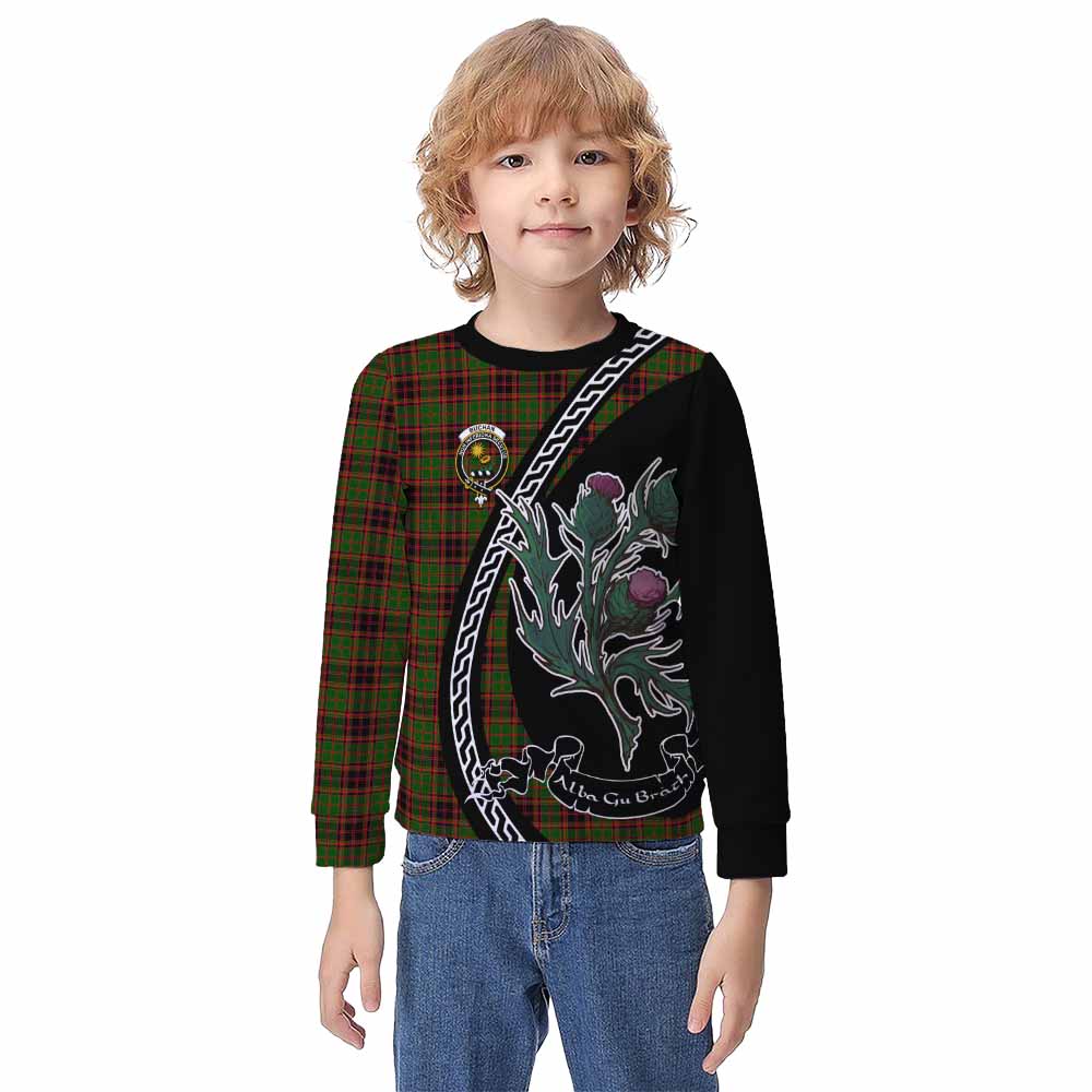 Buchan Family Crest Tartan Kid Knitted Sweatshirt Alba Thistle Inspired - Tartan Vibes Clothing