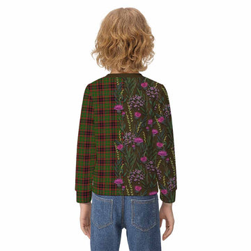 Buchan Family Crest Tartan Kid Knitted Sweatshirt Scottish Thistle Flower Pattern Half Style