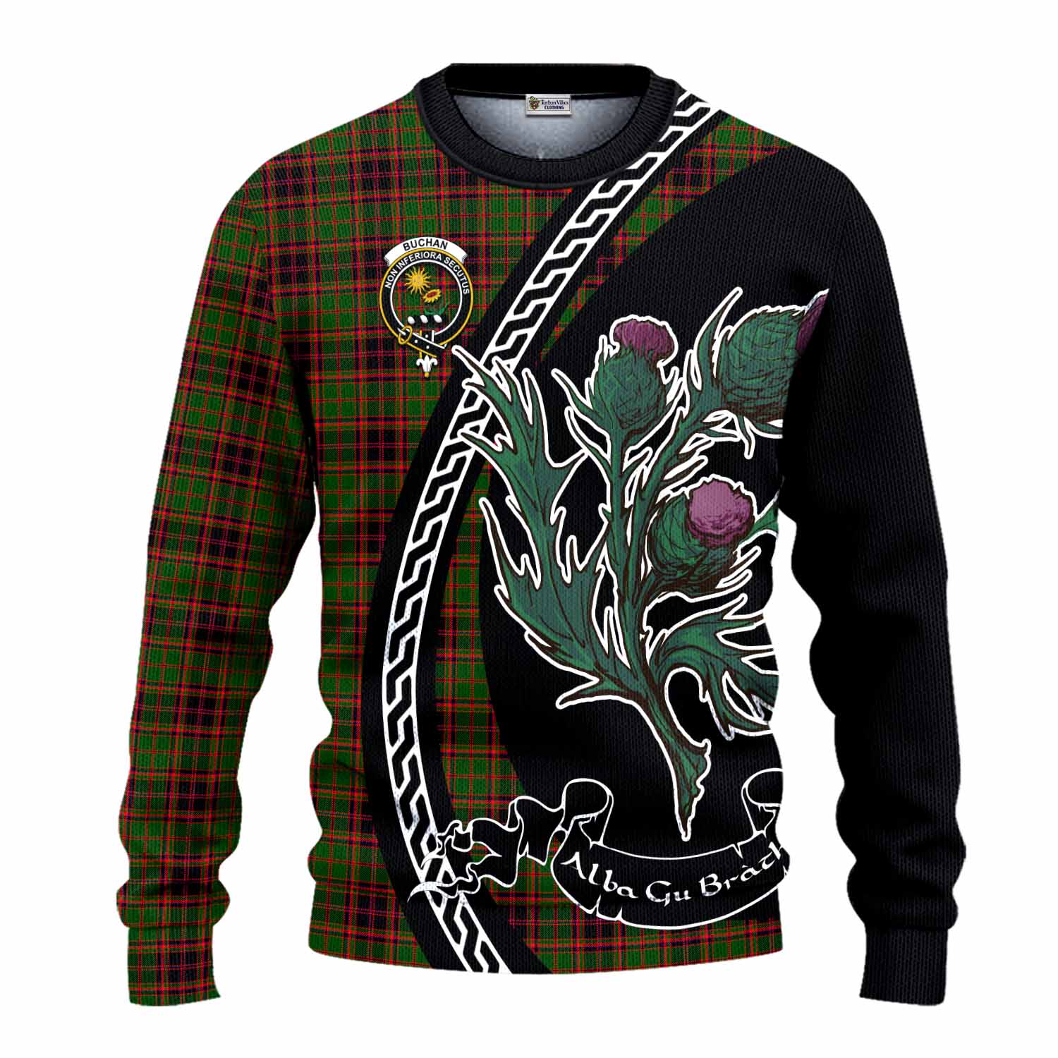 Buchan Family Crest Tartan Knitted Sweater Alba Thistle Inspired - Tartan Vibes Clothing