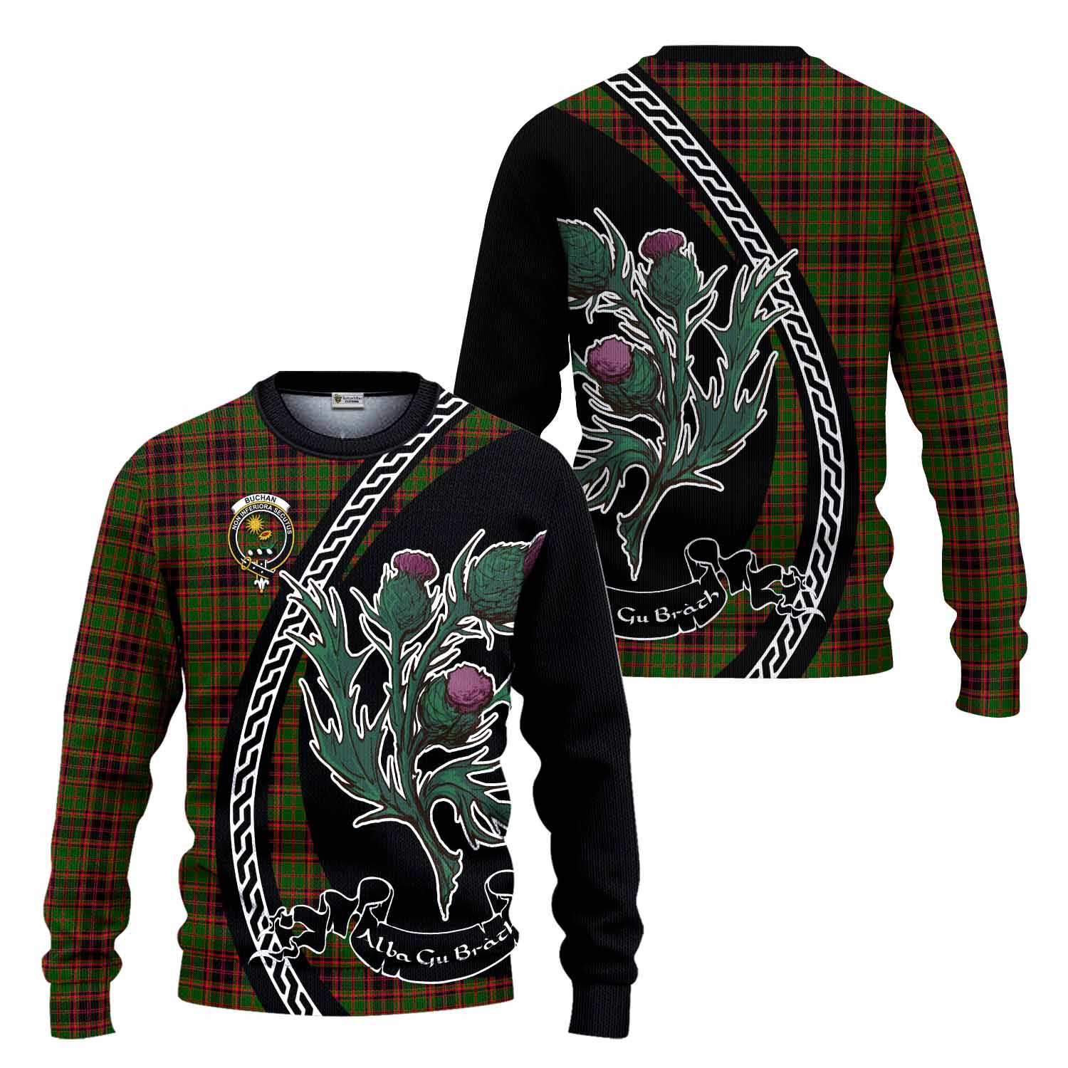 Buchan Family Crest Tartan Knitted Sweater Alba Thistle Inspired - Tartan Vibes Clothing
