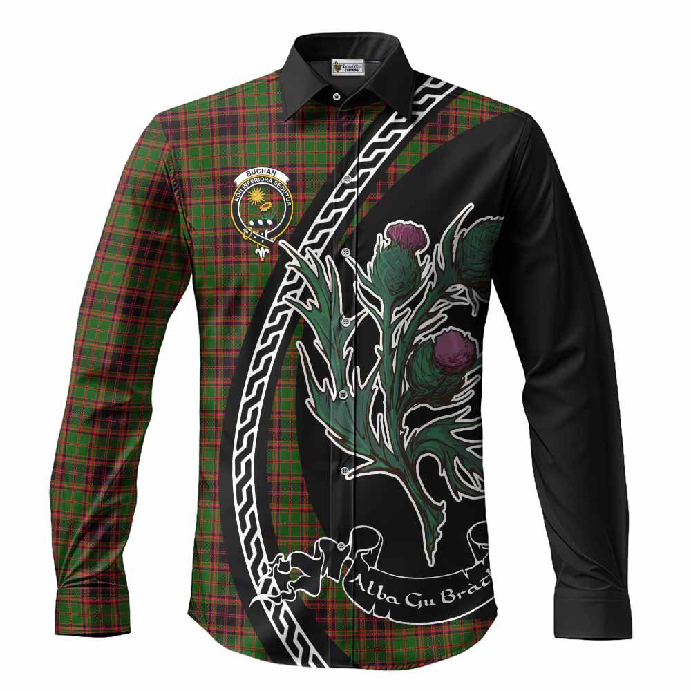 Buchan Family Crest Tartan Long Sleeve Button Shirts Alba Thistle Inspired - Tartan Vibes Clothing
