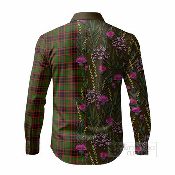 Buchan Family Crest Tartan Long Sleeve Button Shirts Scottish Thistle Flower Pattern Half Style