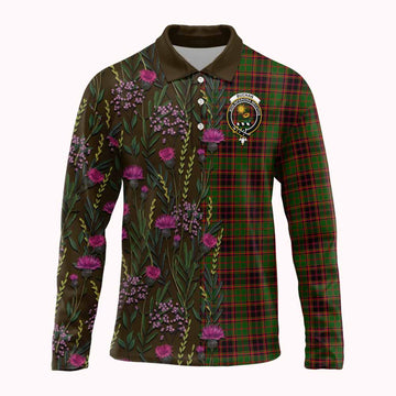 Buchan Family Crest Tartan Long Sleeve Polo Shirt Scottish Thistle Flower Pattern Half Style