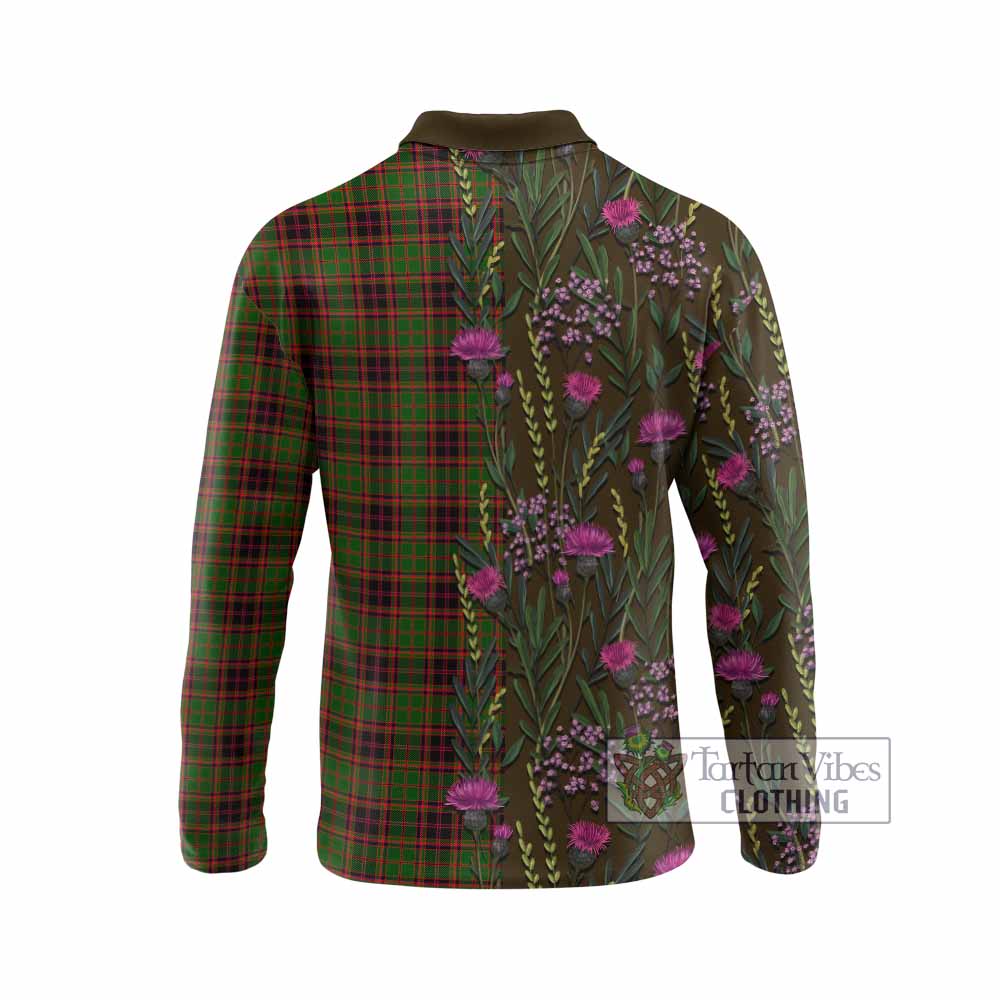 Buchan Family Crest Tartan Long Sleeve Polo Shirt Scottish Thistle Flower Pattern Half Style - Tartan Vibes Clothing