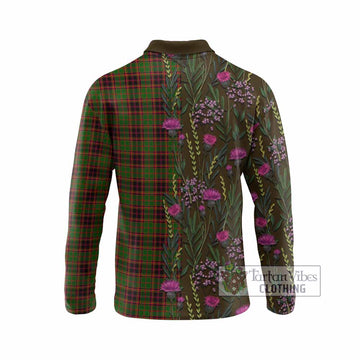 Buchan Family Crest Tartan Long Sleeve Polo Shirt Scottish Thistle Flower Pattern Half Style