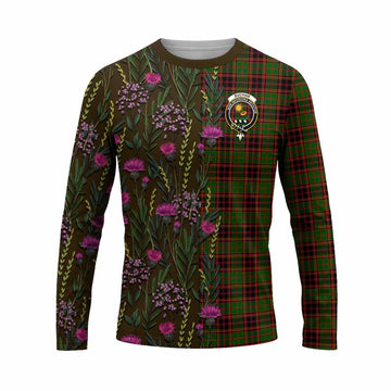 Buchan Family Crest Tartan Long Sleeve T-Shirt Scottish Thistle Flower Pattern Half Style