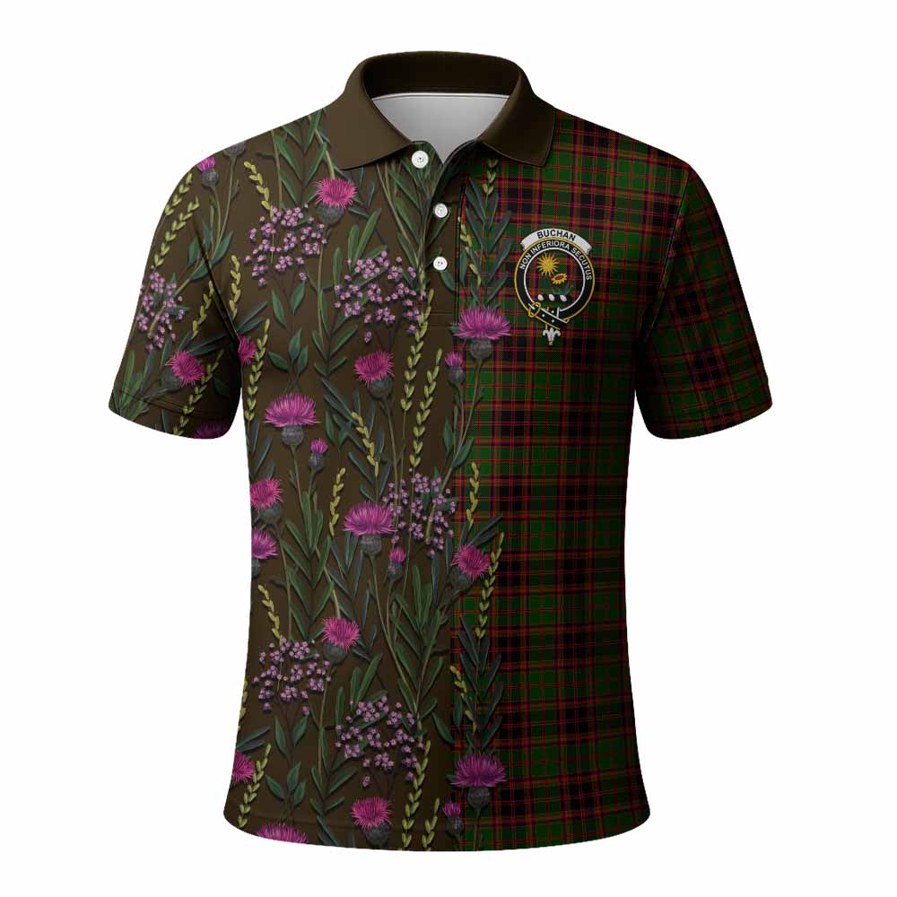 Buchan Family Crest Tartan Polo Shirt Scottish Thistle Flower Pattern Half Style - Tartan Vibes Clothing