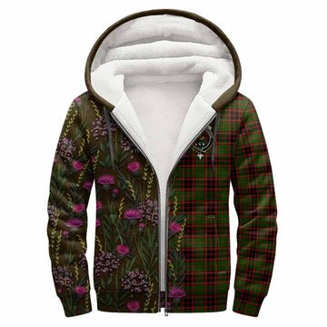 Buchan Family Crest Tartan Sherpa Hoodie Scottish Thistle Flower Pattern Half Style