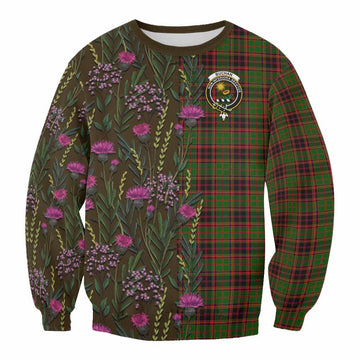 Buchan Family Crest Tartan Sweatshirt Scottish Thistle Flower Pattern Half Style