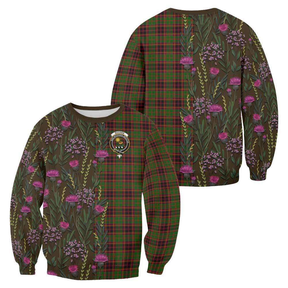 Buchan Family Crest Tartan Sweatshirt Scottish Thistle Flower Pattern Half Style - Tartan Vibes Clothing