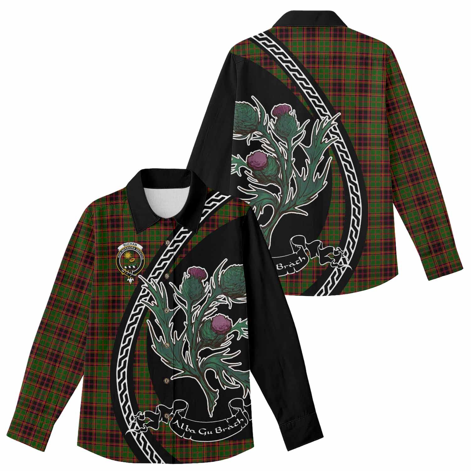 Buchan Family Crest Tartan Women Casual Shirt Alba Thistle Inspired - Tartan Vibes Clothing