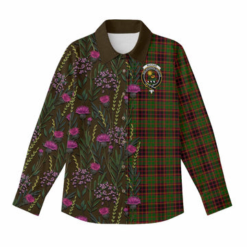 Buchan Family Crest Tartan Women Casual Shirt Scottish Thistle Flower Pattern Half Style