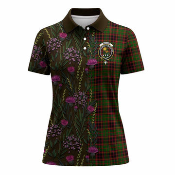 Buchan Family Crest Tartan Women Polo Shirt Scottish Thistle Flower Pattern Half Style