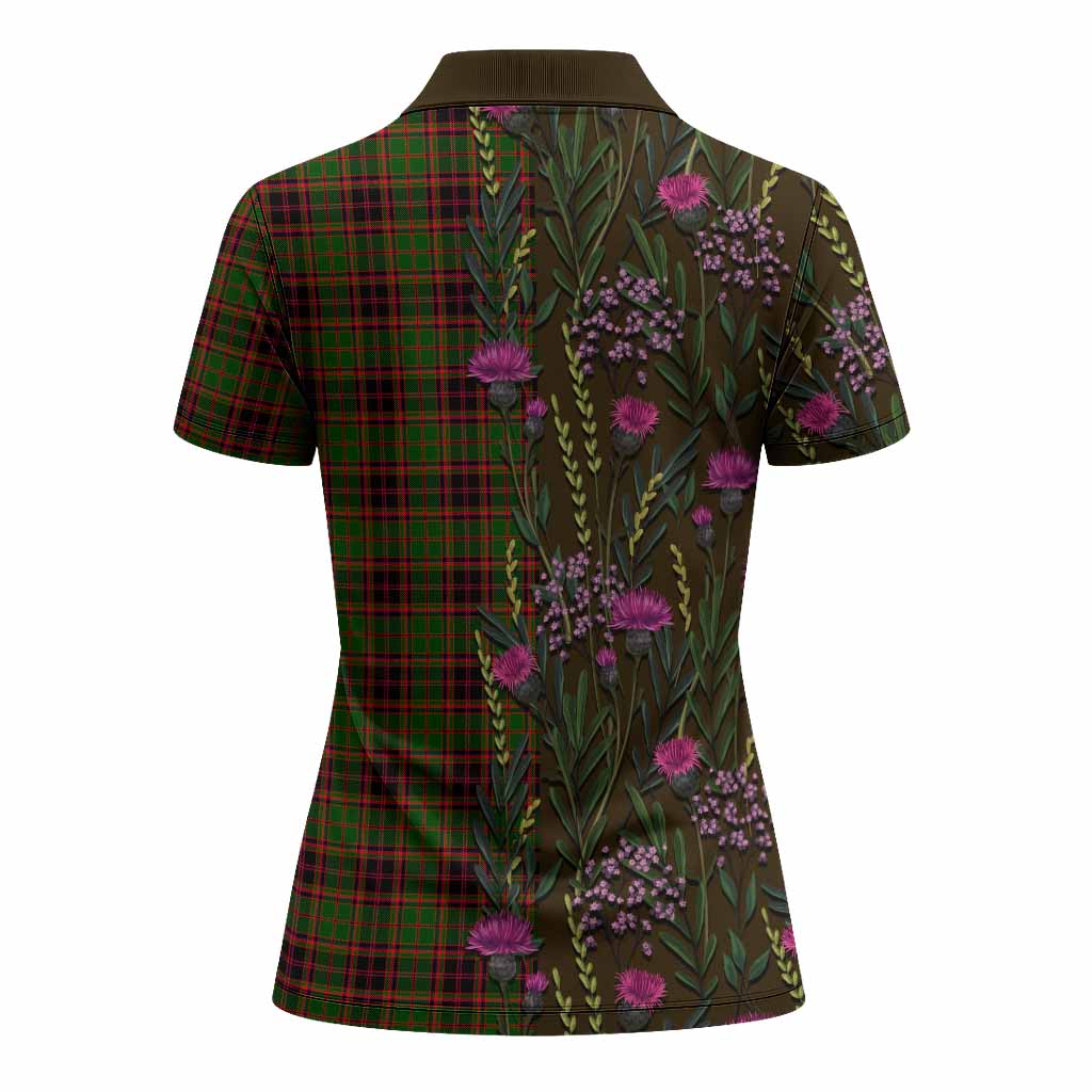 Buchan Family Crest Tartan Women Polo Shirt Scottish Thistle Flower Pattern Half Style - Tartan Vibes Clothing
