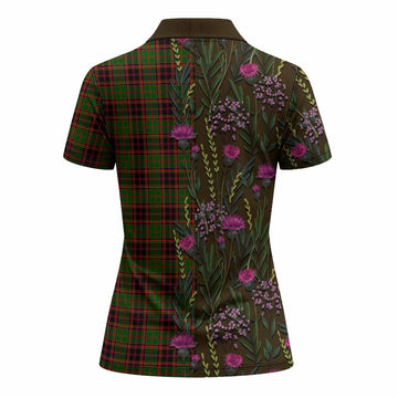Buchan Family Crest Tartan Women Polo Shirt Scottish Thistle Flower Pattern Half Style