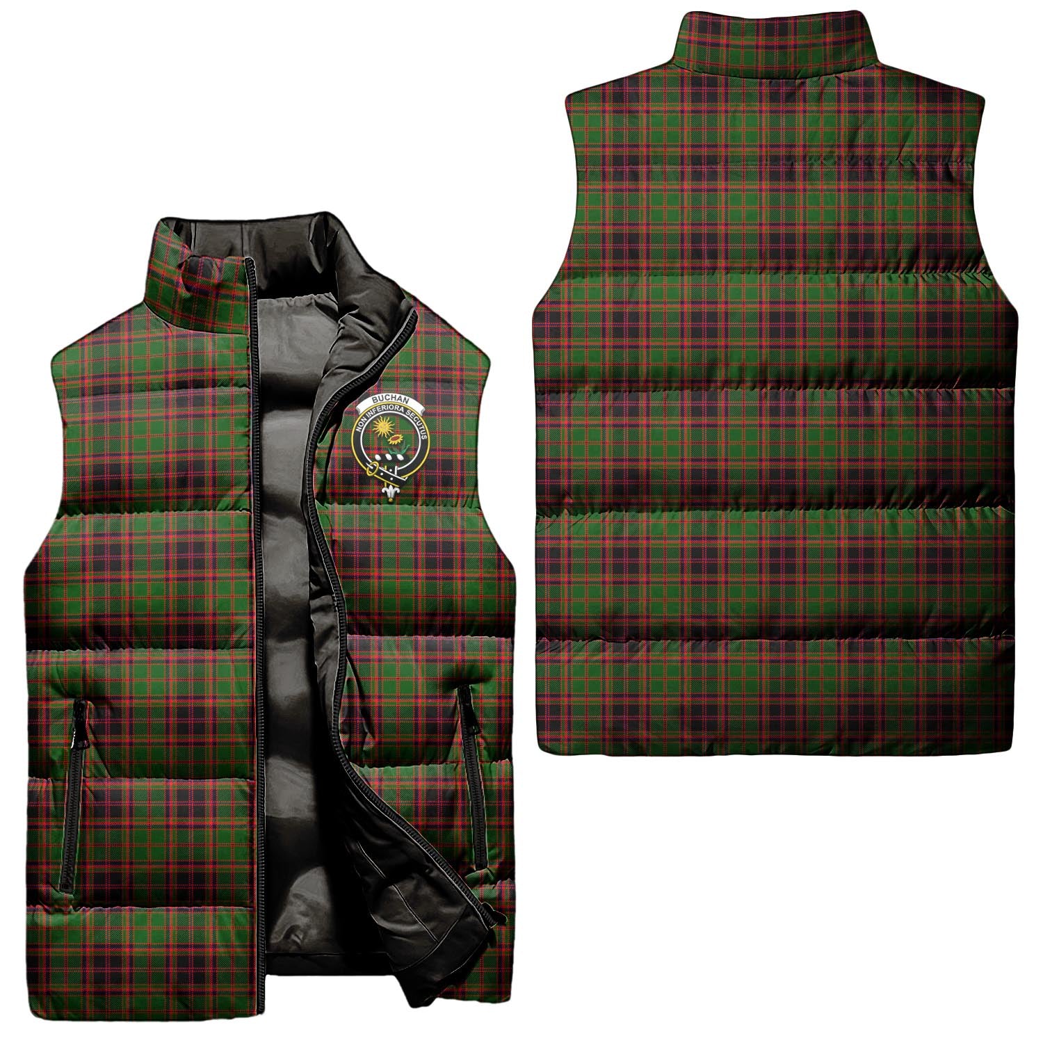 Buchan Modern Tartan Sleeveless Puffer Jacket with Family Crest Unisex - Tartanvibesclothing