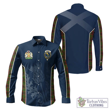 Buchan Tartan Long Sleeve Button Up Shirt with Family Crest and Scottish Thistle Vibes Sport Style