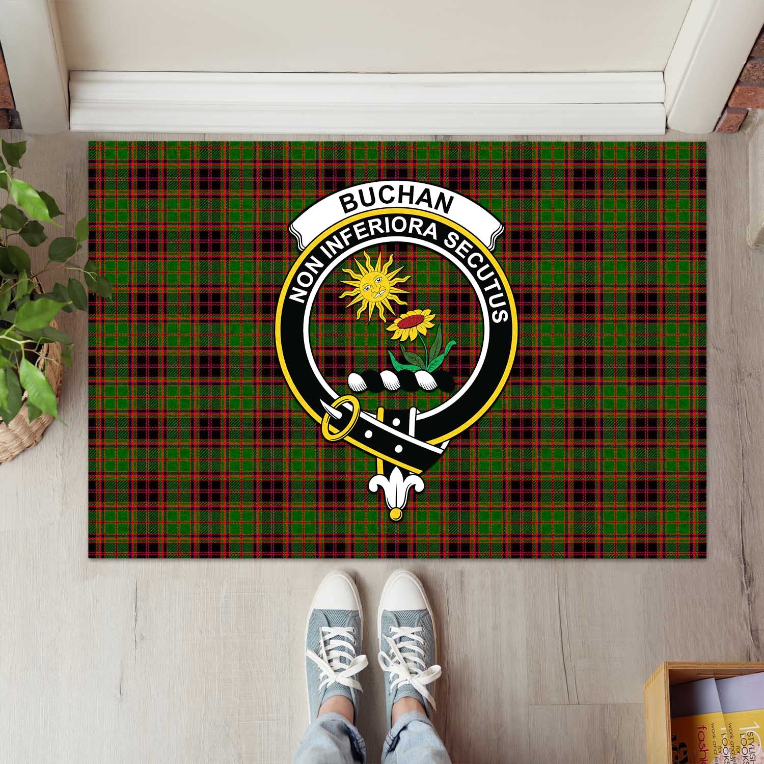 Buchan Modern Tartan Door Mat with Family Crest - Tartanvibesclothing