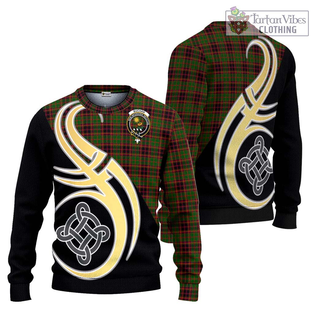 Buchan Tartan Knitted Sweater with Family Crest and Celtic Symbol Style Unisex - Tartan Vibes Clothing