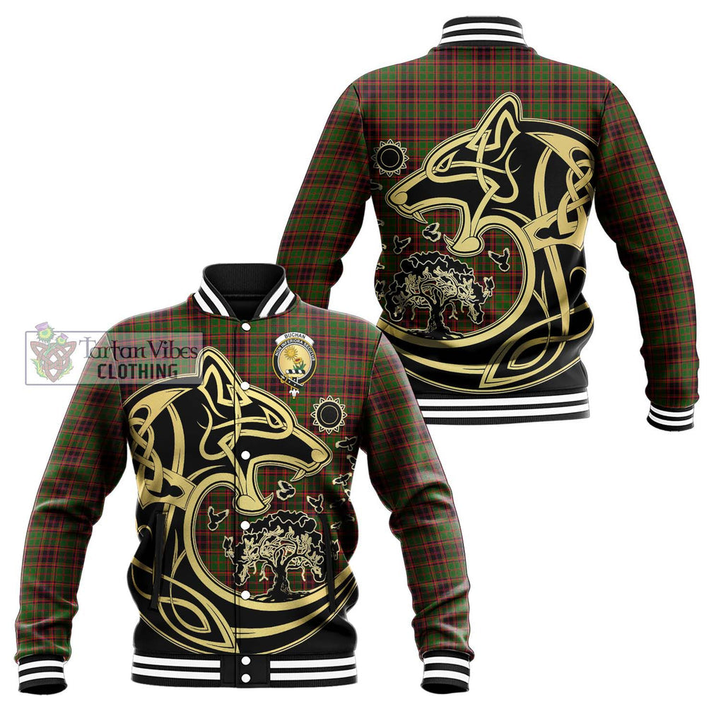 Buchan Tartan Baseball Jacket with Family Crest Celtic Wolf Style Unisex - Tartan Vibes Clothing