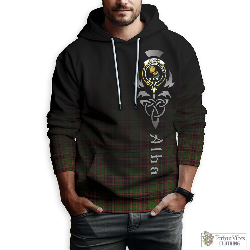 Tartan Vibes Clothing Buchan Modern Tartan Hoodie Featuring Alba Gu Brath Family Crest Celtic Inspired
