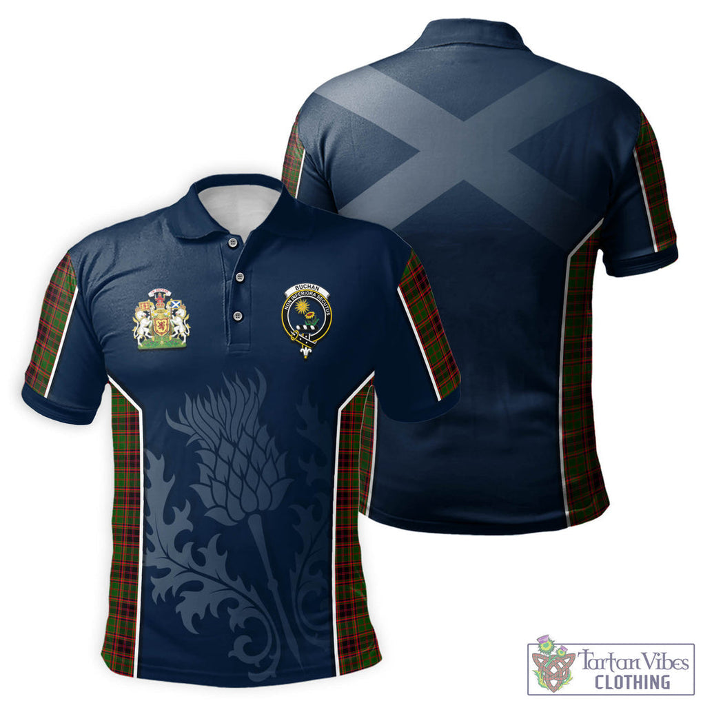 Tartan Vibes Clothing Buchan Modern Tartan Men's Polo Shirt with Family Crest and Scottish Thistle Vibes Sport Style