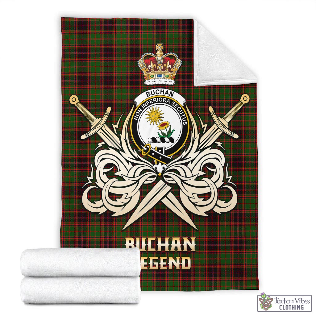 Tartan Vibes Clothing Buchan Modern Tartan Blanket with Clan Crest and the Golden Sword of Courageous Legacy