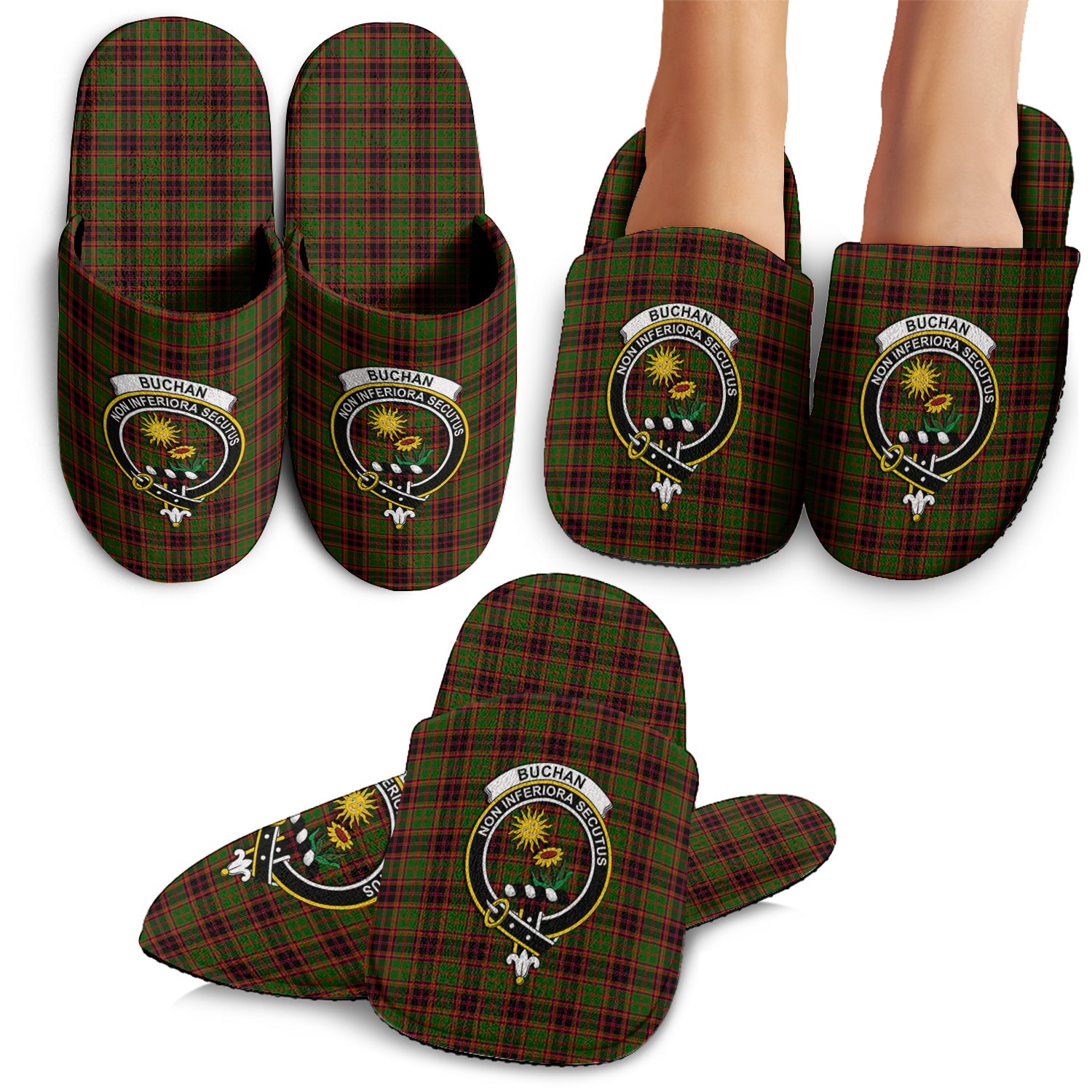Buchan Modern Tartan Home Slippers with Family Crest - Tartanvibesclothing