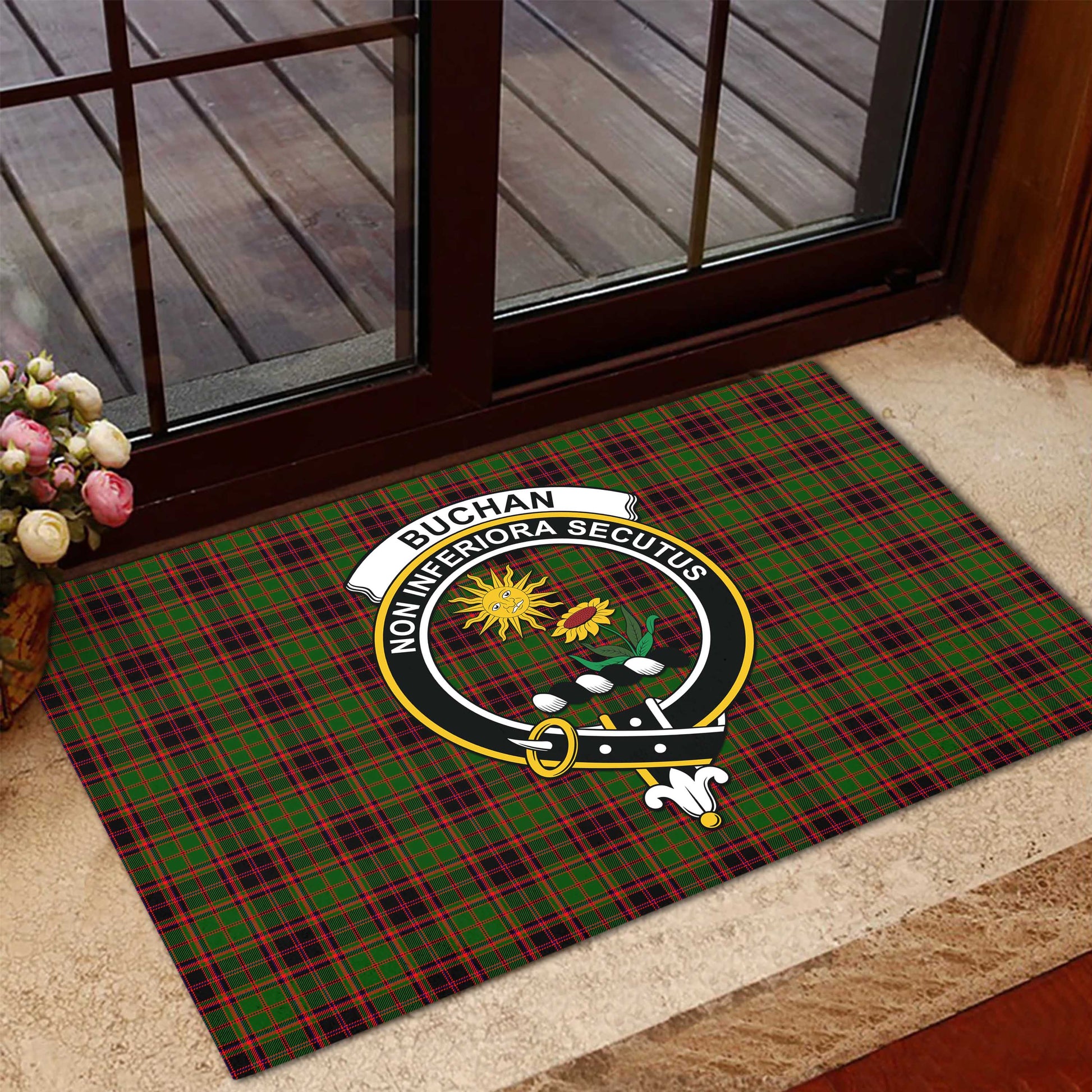 Buchan Modern Tartan Door Mat with Family Crest - Tartanvibesclothing