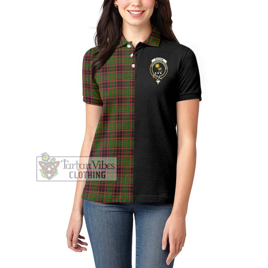 Buchan Tartan Women's Polo Shirt with Family Crest and Half Of Me Style - Tartanvibesclothing Shop