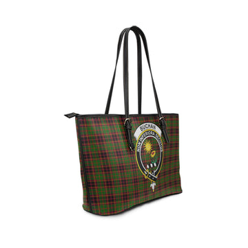 Buchan Modern Tartan Leather Tote Bag with Family Crest