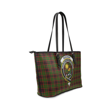 Buchan Tartan Leather Tote Bag with Family Crest