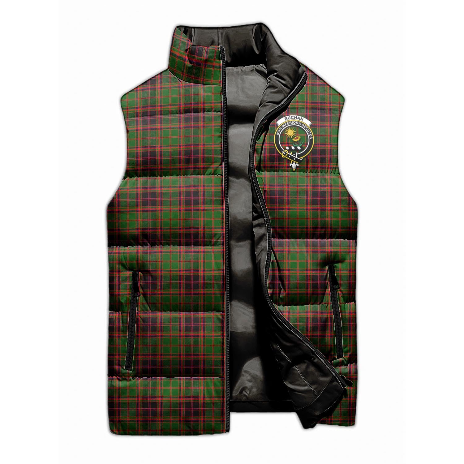 Buchan Modern Tartan Sleeveless Puffer Jacket with Family Crest - Tartanvibesclothing