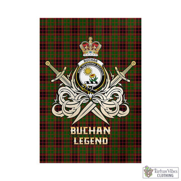Buchan Tartan Garden Flag with Clan Crest and the Golden Sword of Courageous Legacy