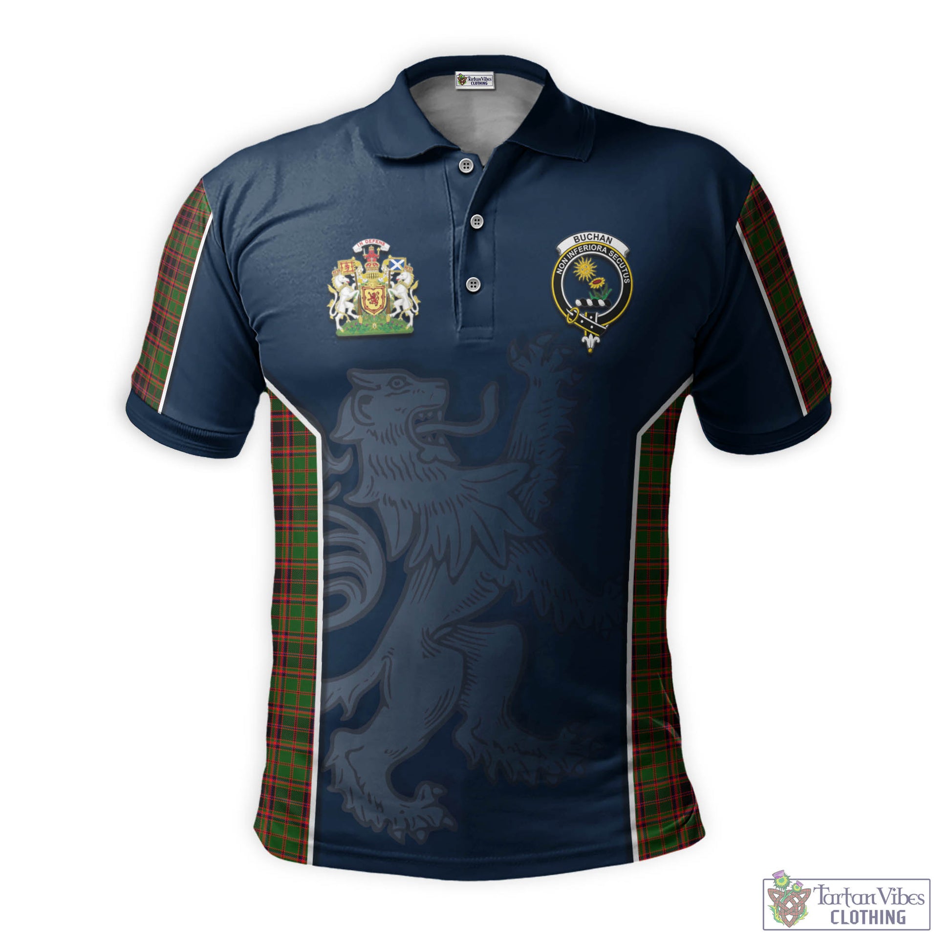 Tartan Vibes Clothing Buchan Modern Tartan Men's Polo Shirt with Family Crest and Lion Rampant Vibes Sport Style