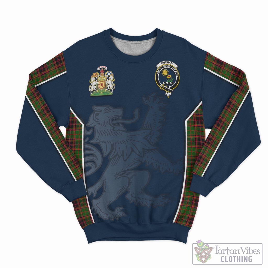 Tartan Vibes Clothing Buchan Modern Tartan Sweater with Family Crest and Lion Rampant Vibes Sport Style