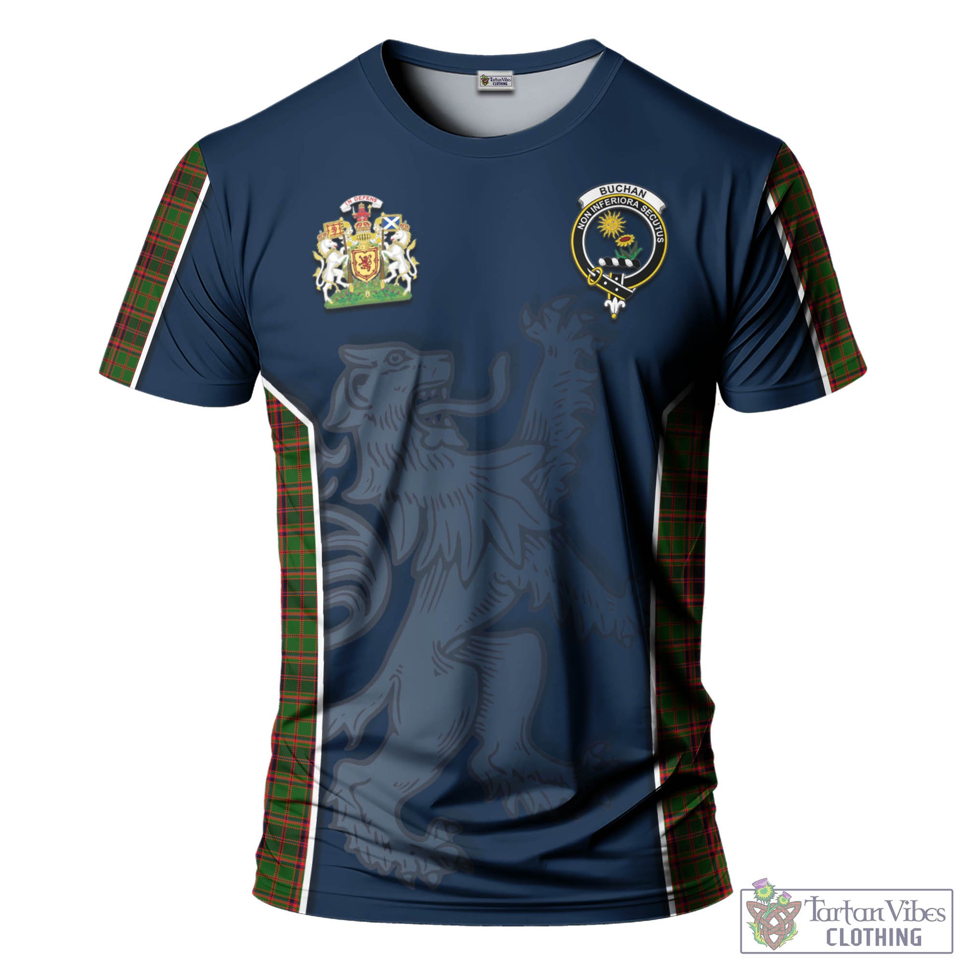 Tartan Vibes Clothing Buchan Modern Tartan T-Shirt with Family Crest and Lion Rampant Vibes Sport Style