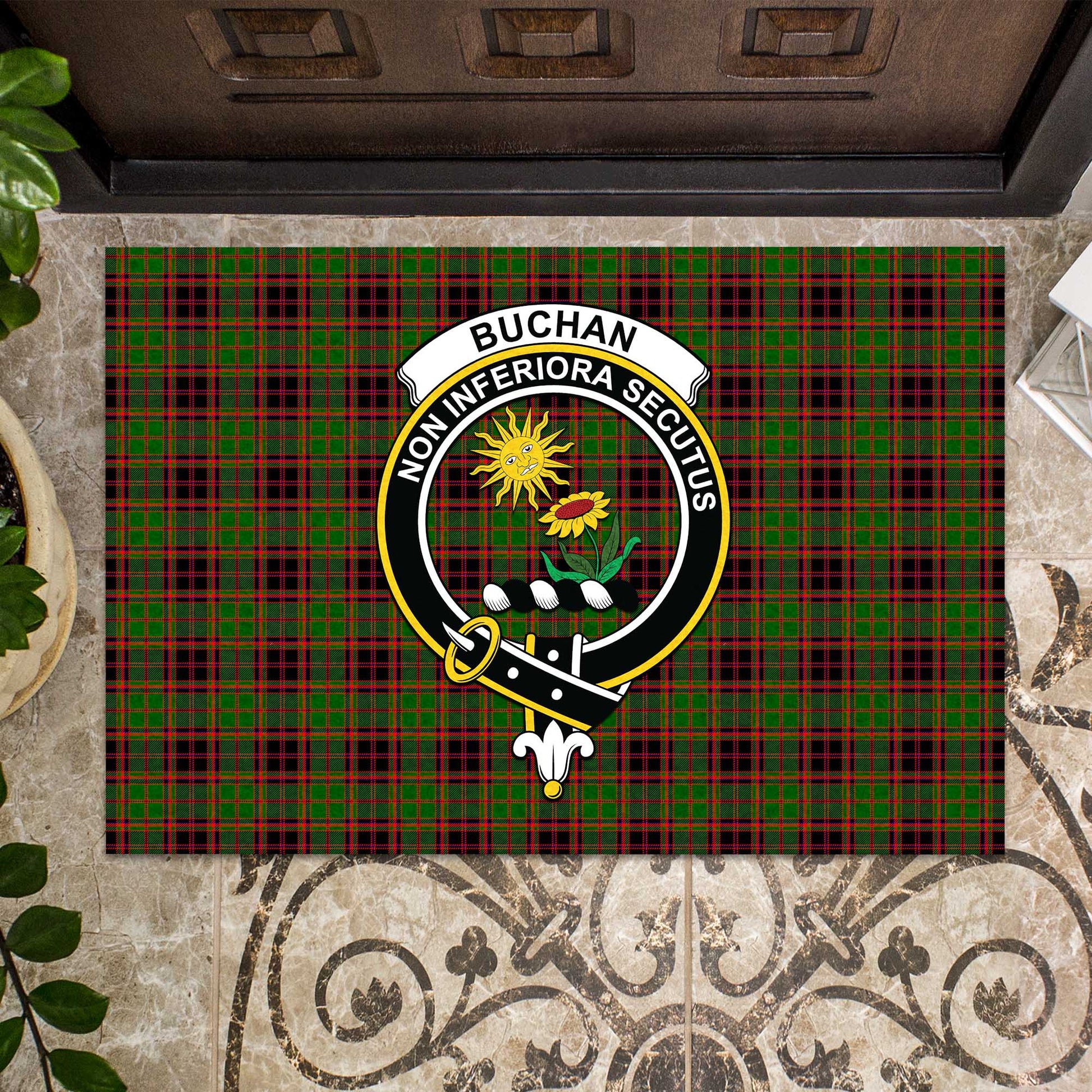 Buchan Modern Tartan Door Mat with Family Crest - Tartanvibesclothing