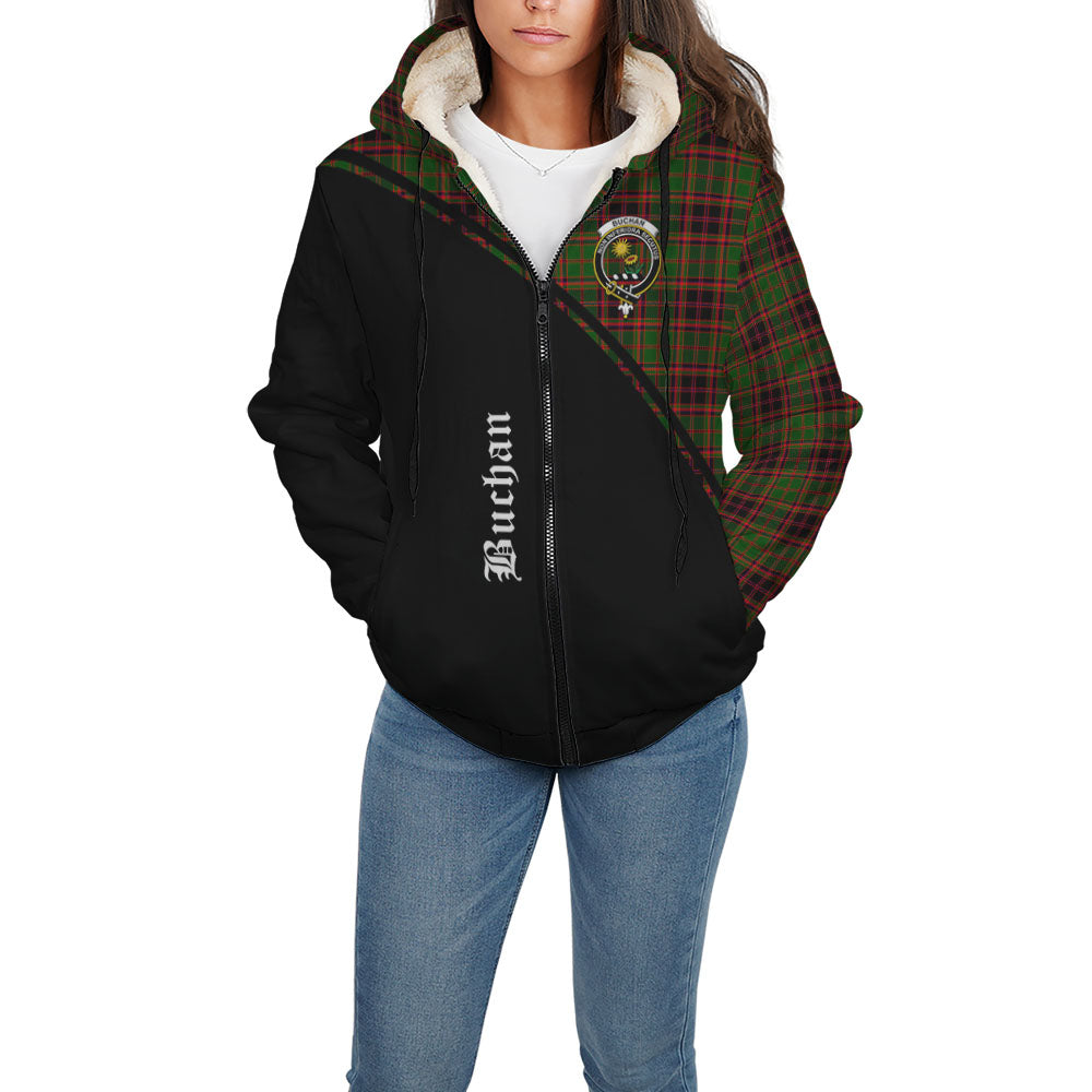 Buchan Modern Tartan Sherpa Hoodie with Family Crest Curve Style - Tartanvibesclothing