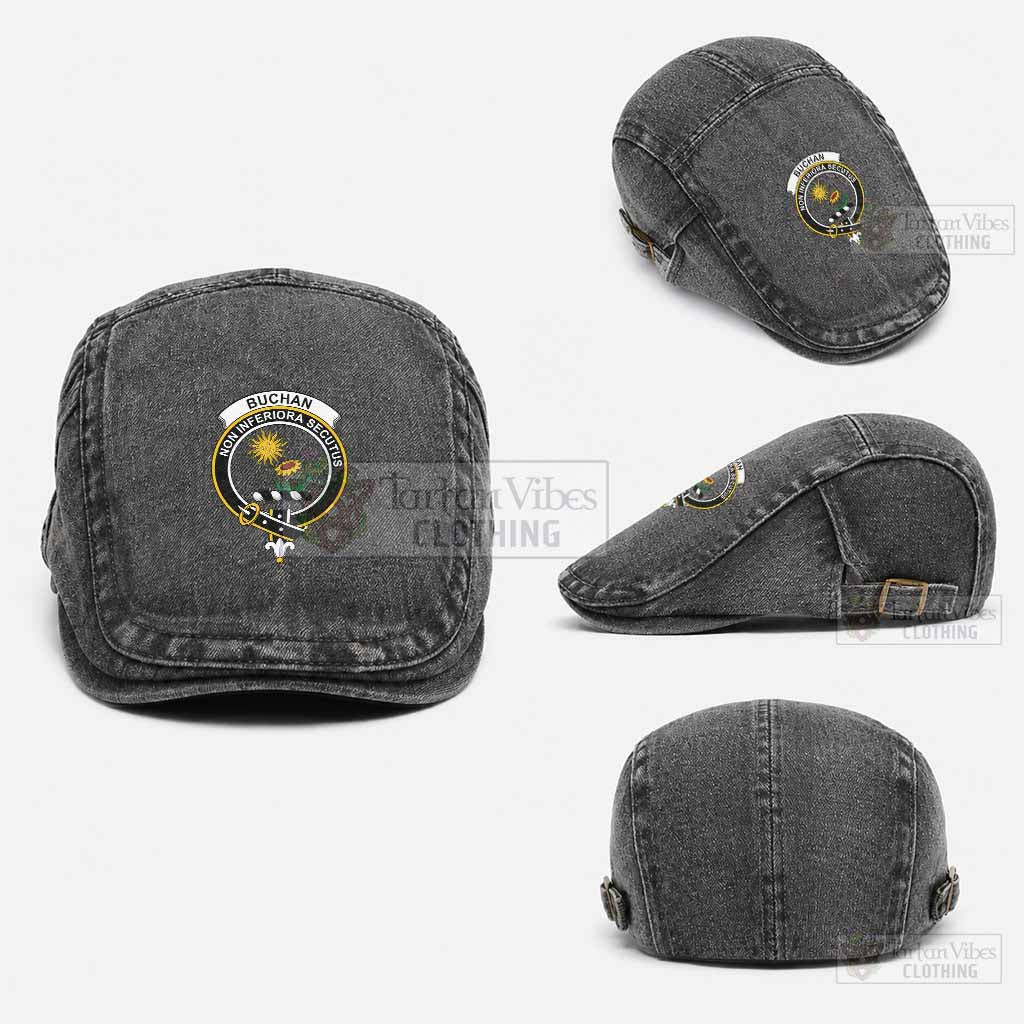 Buchan Scottish Clan Crest Washed Flat Cap - Unisex Jeff Cap One Size (Adjustable) Black - Tartan Vibes Clothing