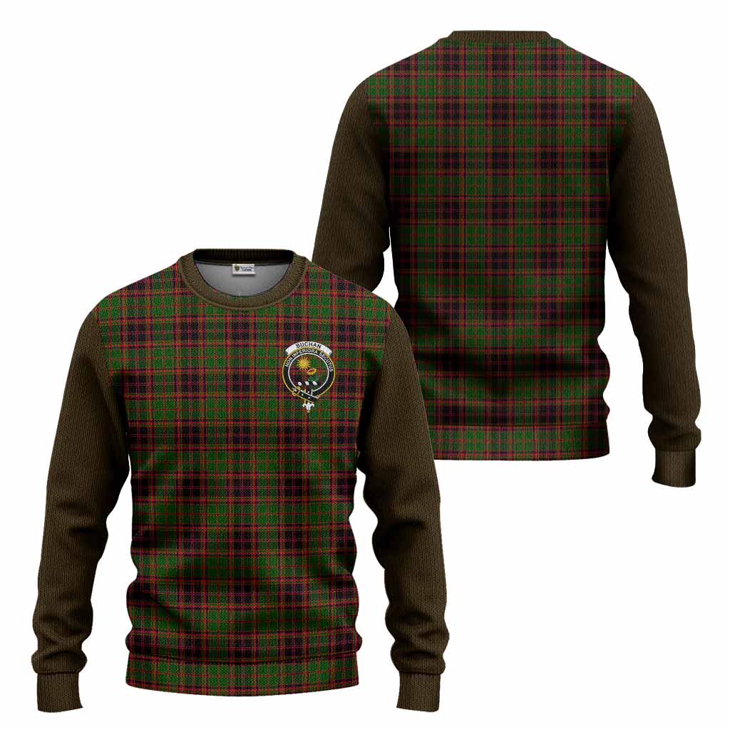 Buchan Tartan Accent Knitted Sweater with Family Crest